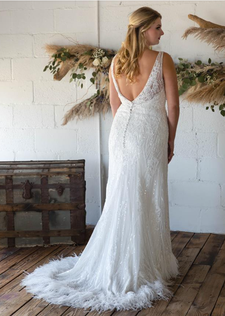 Wedding Dress with Feather Detail